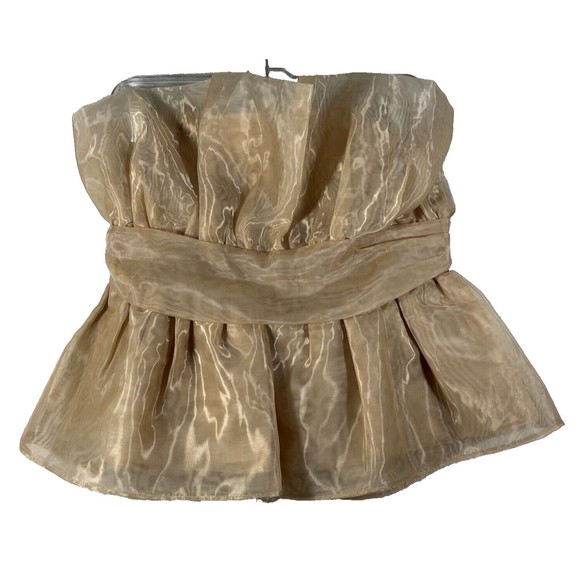 Pretty Little Thing Nude Organza Peplum Structured Waist Long Top Size 14 - Picture 1 of 11